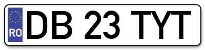 Placuta inmatriculare numar auto  DB-23-TYT, DB 23 TYT, DB23TYT