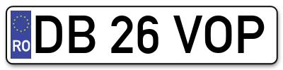 Placuta inmatriculare numar auto  DB-26-VOP, DB 26 VOP, DB26VOP
