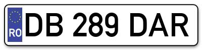 Placuta inmatriculare numar auto  DB-289-DAR, DB 289 DAR, DB289DAR
