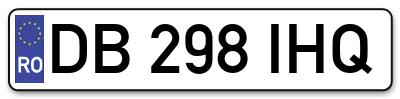 Placuta inmatriculare numar auto  DB-298-IHQ, DB 298 IHQ, DB298IHQ