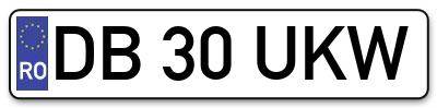 Placuta inmatriculare numar auto  DB-30-UKW, DB 30 UKW, DB30UKW