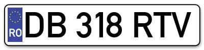 Placuta inmatriculare numar auto  DB-318-RTV, DB 318 RTV, DB318RTV