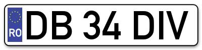 Placuta inmatriculare numar auto  DB-34-DIV, DB 34 DIV, DB34DIV
