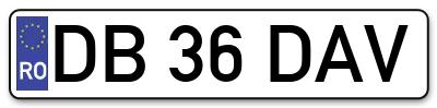 Placuta inmatriculare numar auto  DB-36-DAV, DB 36 DAV, DB36DAV