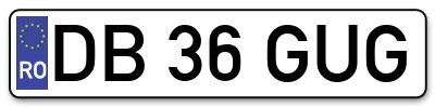 Placuta inmatriculare numar auto  DB-36-GUG, DB 36 GUG, DB36GUG
