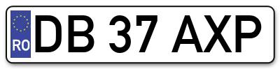Placuta inmatriculare numar auto  DB-37-AXP, DB 37 AXP, DB37AXP
