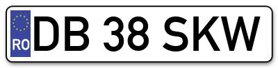 Placuta inmatriculare numar auto  DB-38-SKW, DB 38 SKW, DB38SKW
