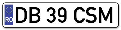 Placuta inmatriculare numar auto  DB-39-CSM, DB 39 CSM, DB39CSM