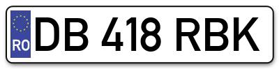 Placuta inmatriculare numar auto  DB-418-RBK, DB 418 RBK, DB418RBK