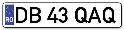 Placuta inmatriculare numar auto  DB-43-QAQ, DB 43 QAQ, DB43QAQ
