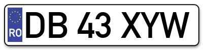 Placuta inmatriculare numar auto  DB-43-XYW, DB 43 XYW, DB43XYW