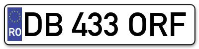 Placuta inmatriculare numar auto  DB-433-ORF, DB 433 ORF, DB433ORF