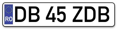 Placuta inmatriculare numar auto  DB-45-ZDB, DB 45 ZDB, DB45ZDB
