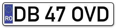 Placuta inmatriculare numar auto  DB-47-OVD, DB 47 OVD, DB47OVD