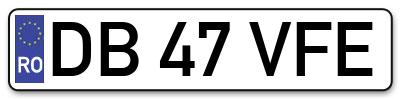 Placuta inmatriculare numar auto  DB-47-VFE, DB 47 VFE, DB47VFE