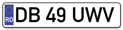 Placuta inmatriculare numar auto  DB-49-UWV, DB 49 UWV, DB49UWV