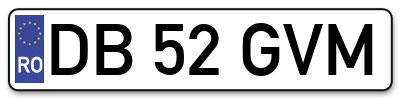 Placuta inmatriculare numar auto  DB-52-GVM, DB 52 GVM, DB52GVM