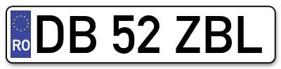 Placuta inmatriculare numar auto  DB-52-ZBL, DB 52 ZBL, DB52ZBL