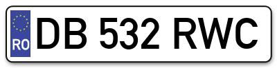 Placuta inmatriculare numar auto  DB-532-RWC, DB 532 RWC, DB532RWC