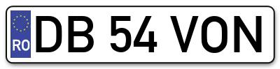 Placuta inmatriculare numar auto  DB-54-VON, DB 54 VON, DB54VON