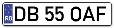 Placuta inmatriculare numar auto  DB-55-OAF, DB 55 OAF, DB55OAF