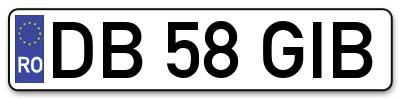 Placuta inmatriculare numar auto  DB-58-GIB, DB 58 GIB, DB58GIB