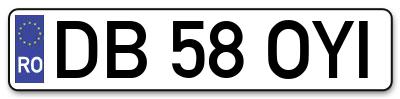 Placuta inmatriculare numar auto  DB-58-OYI, DB 58 OYI, DB58OYI