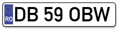 Placuta inmatriculare numar auto  DB-59-OBW, DB 59 OBW, DB59OBW