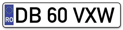 Placuta inmatriculare numar auto  DB-60-VXW, DB 60 VXW, DB60VXW