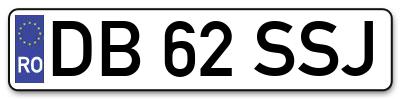 Placuta inmatriculare numar auto  DB-62-SSJ, DB 62 SSJ, DB62SSJ