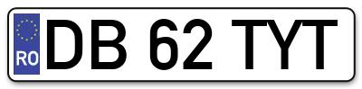 Placuta inmatriculare numar auto  DB-62-TYT, DB 62 TYT, DB62TYT
