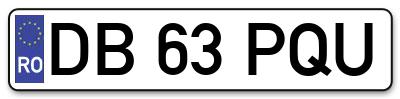 Placuta inmatriculare numar auto  DB-63-PQU, DB 63 PQU, DB63PQU