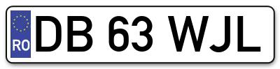 Placuta inmatriculare numar auto  DB-63-WJL, DB 63 WJL, DB63WJL