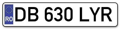 Placuta inmatriculare numar auto  DB-630-LYR, DB 630 LYR, DB630LYR