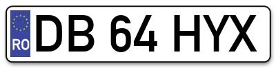 Placuta inmatriculare numar auto  DB-64-HYX, DB 64 HYX, DB64HYX