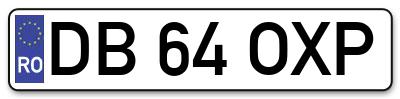 Placuta inmatriculare numar auto  DB-64-OXP, DB 64 OXP, DB64OXP