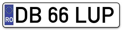 Placuta inmatriculare numar auto  DB-66-LUP, DB 66 LUP, DB66LUP