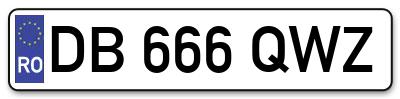 Placuta inmatriculare numar auto  DB-666-QWZ, DB 666 QWZ, DB666QWZ