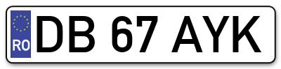 Placuta inmatriculare numar auto  DB-67-AYK, DB 67 AYK, DB67AYK