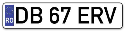 Placuta inmatriculare numar auto  DB-67-ERV, DB 67 ERV, DB67ERV