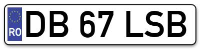 Placuta inmatriculare numar auto  DB-67-LSB, DB 67 LSB, DB67LSB