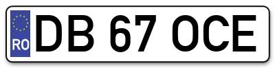 Placuta inmatriculare numar auto  DB-67-OCE, DB 67 OCE, DB67OCE