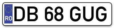 Placuta inmatriculare numar auto  DB-68-GUG, DB 68 GUG, DB68GUG