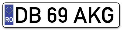 Placuta inmatriculare numar auto  DB-69-AKG, DB 69 AKG, DB69AKG