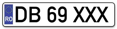 Placuta inmatriculare numar auto  DB-69-XXX, DB 69 XXX, DB69XXX