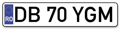 Placuta inmatriculare numar auto  DB-70-YGM, DB 70 YGM, DB70YGM