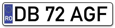 Placuta inmatriculare numar auto  DB-72-AGF, DB 72 AGF, DB72AGF