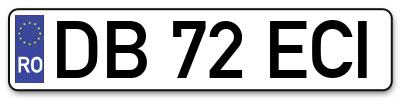 Placuta inmatriculare numar auto  DB-72-ECI, DB 72 ECI, DB72ECI