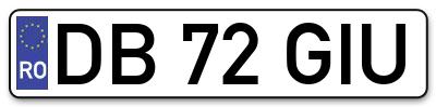 Placuta inmatriculare numar auto  DB-72-GIU, DB 72 GIU, DB72GIU