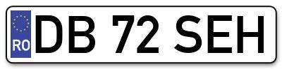 Placuta inmatriculare numar auto  DB-72-SEH, DB 72 SEH, DB72SEH
